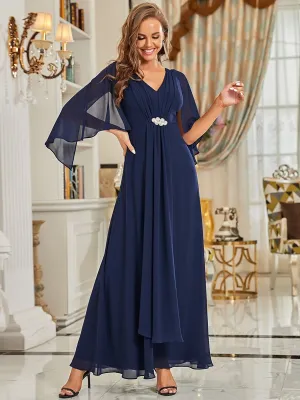 Decorative Plunging V-Neck Long Sleeve Mother Dress