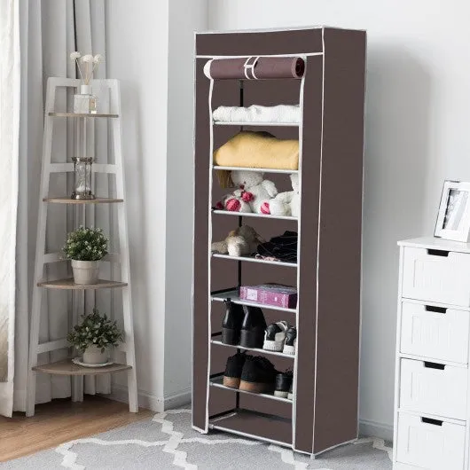 10 Tier Space Saving Shoe Tower Rack with Fabric Cover-Brown