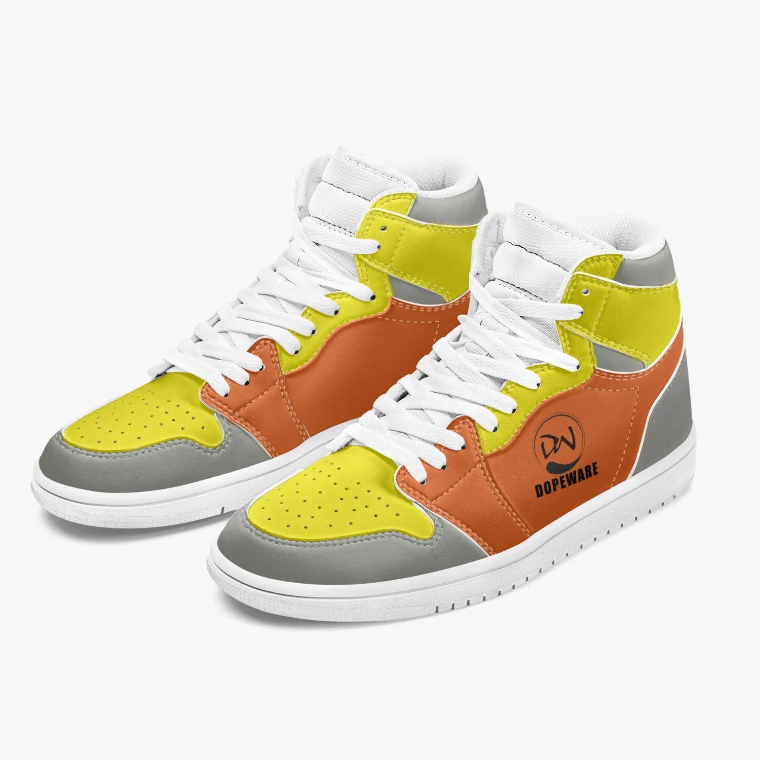 236. New High-Top Leather Sneakers - ORANGE AND Gray