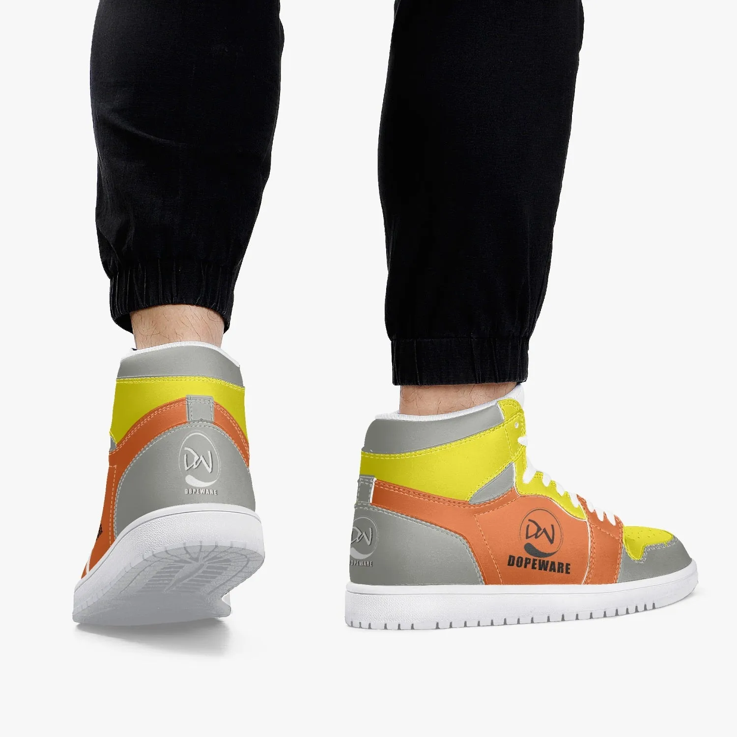 236. New High-Top Leather Sneakers - ORANGE AND Gray