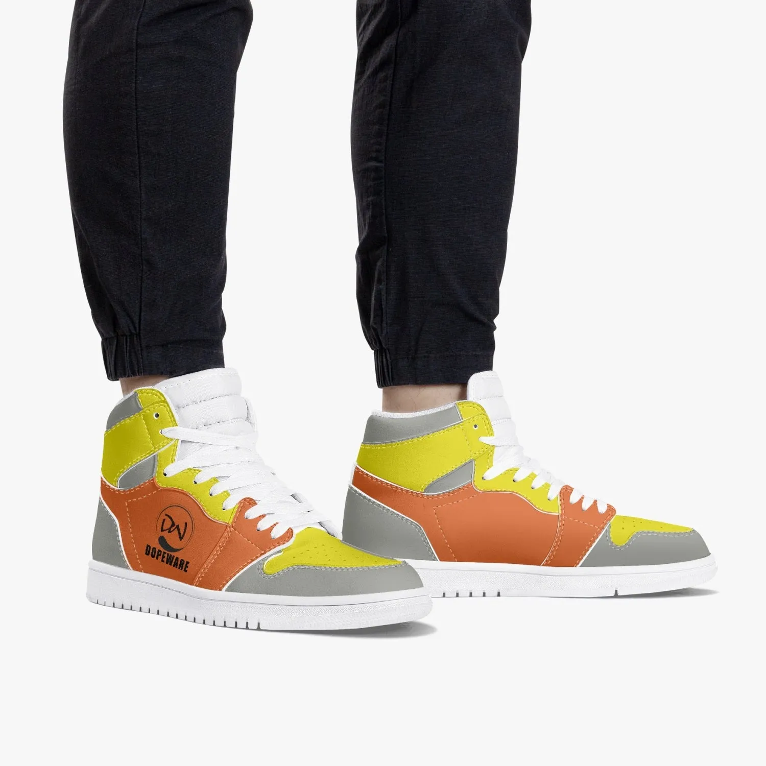 236. New High-Top Leather Sneakers - ORANGE AND Gray