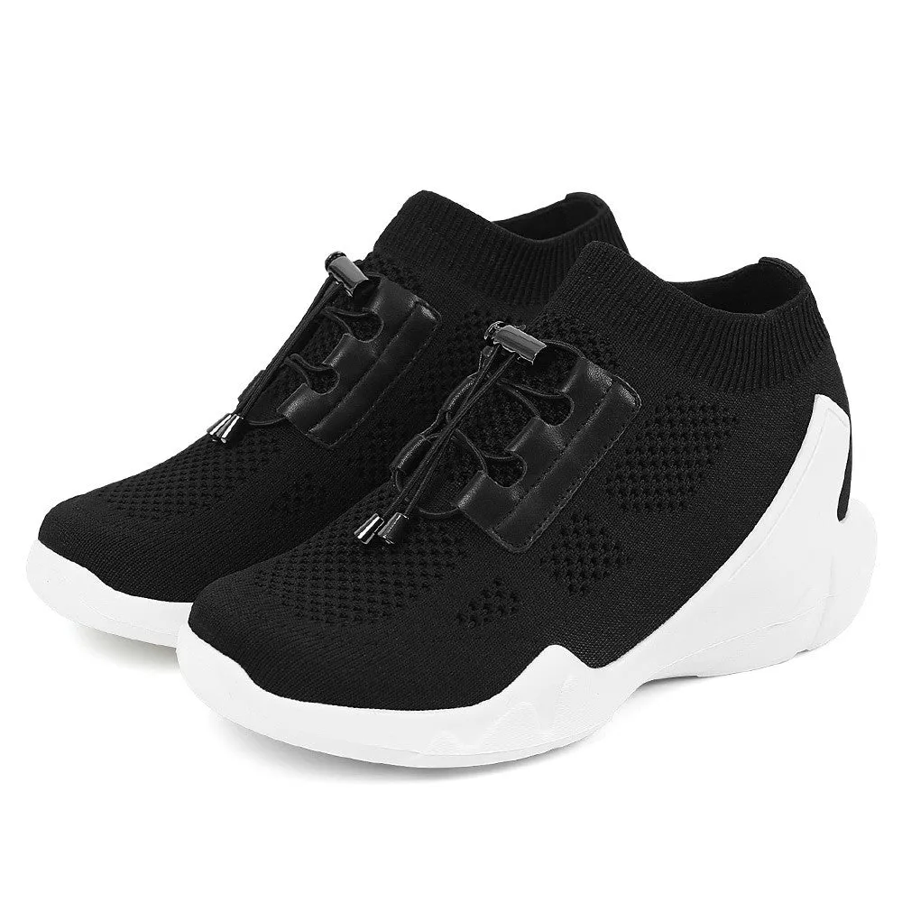 8 CM / 3.15 Inches CMR CHAMARIPA Black Knit Platform Sneakers For Women