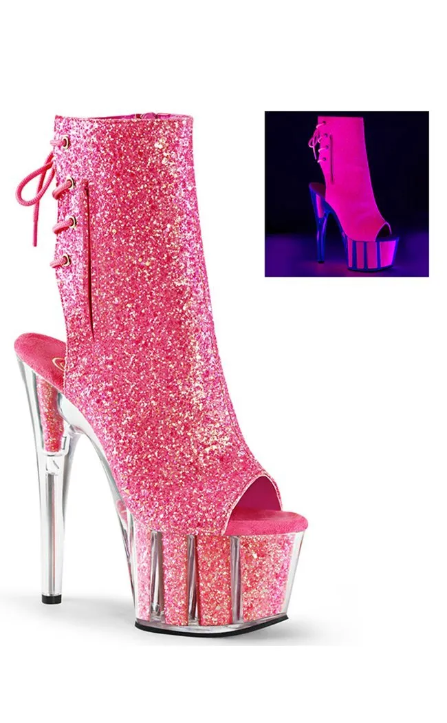 ADORE-1018G Neon Pink Glitter Ankle Boots