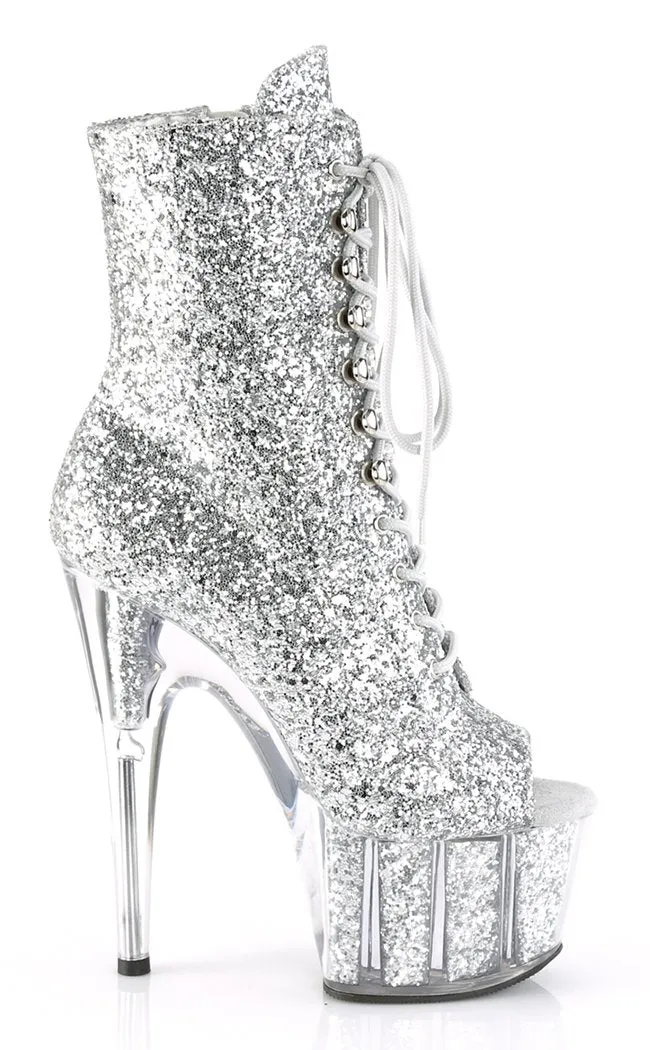 ADORE-1021G Silver Glitter Peeptoe Ankle Boots