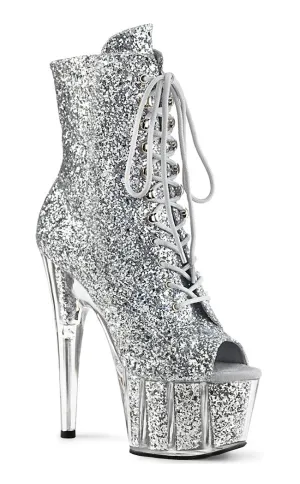 ADORE-1021G Silver Glitter Peeptoe Ankle Boots