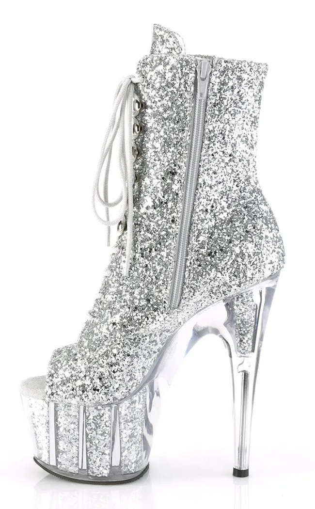 ADORE-1021G Silver Glitter Peeptoe Ankle Boots