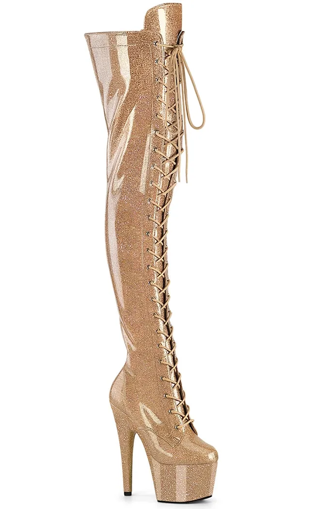 ADORE-3020GP Gold Glitter Patent Thigh High Boots