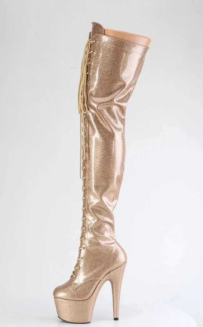 ADORE-3020GP Gold Glitter Patent Thigh High Boots