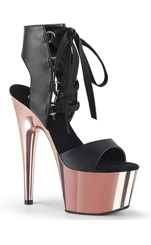 ADORE-700-14 Black Vegan Leather & Rose Gold Platform Heels