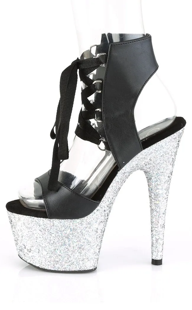 ADORE-700-14LG Black Vegan Leather & Silver Platform Heels