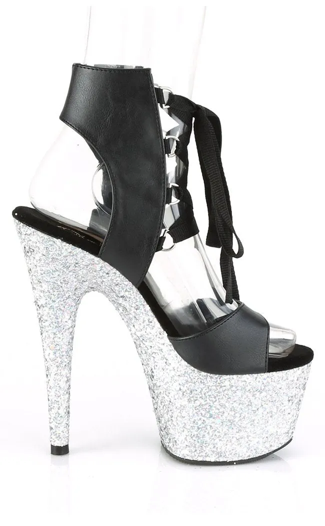 ADORE-700-14LG Black Vegan Leather & Silver Platform Heels