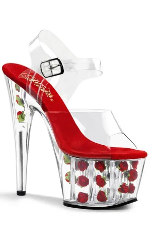 ADORE-708FL Clear & Red Flower Heels