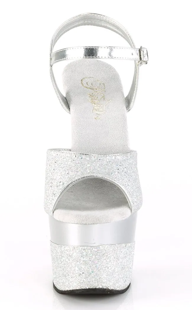 ADORE-709-2G Silver Glitter Heels