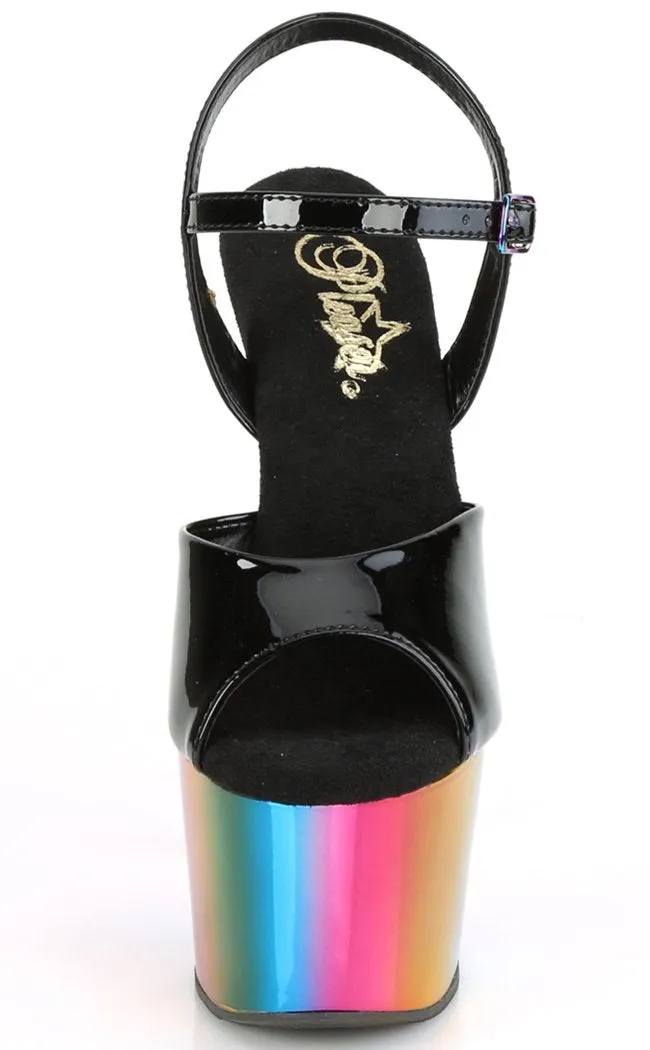 ADORE-709RC Black & Rainbow Chrome Heels