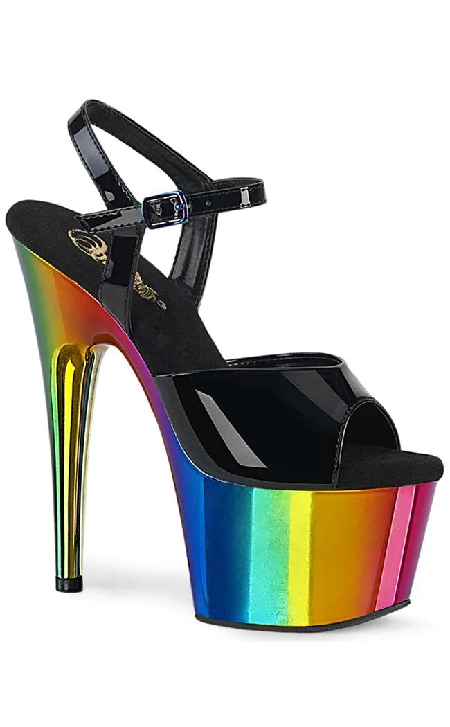 ADORE-709RC Black & Rainbow Chrome Heels