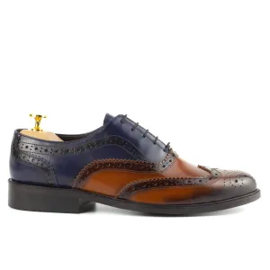 Adriano Brown-Navy Men's Wingtip Leather Oxford Dress Shoes