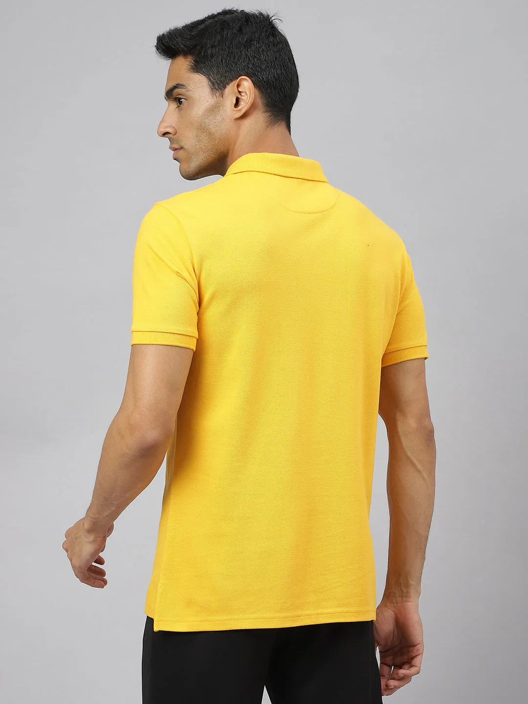 Alcis Men Banana Yellow Soft-Touch Regular-Fit Varsity Athleisure Polo T-Shirt