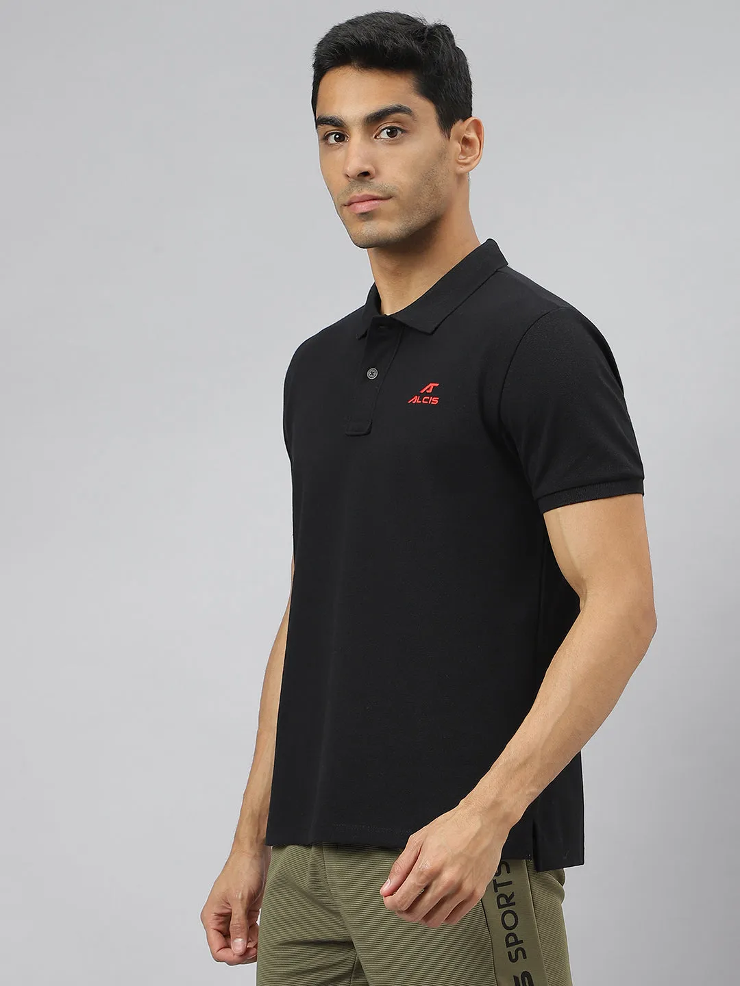 Alcis Men Black Soft-Touch Regular-Fit Varsity Athleisure Polo T-Shirt