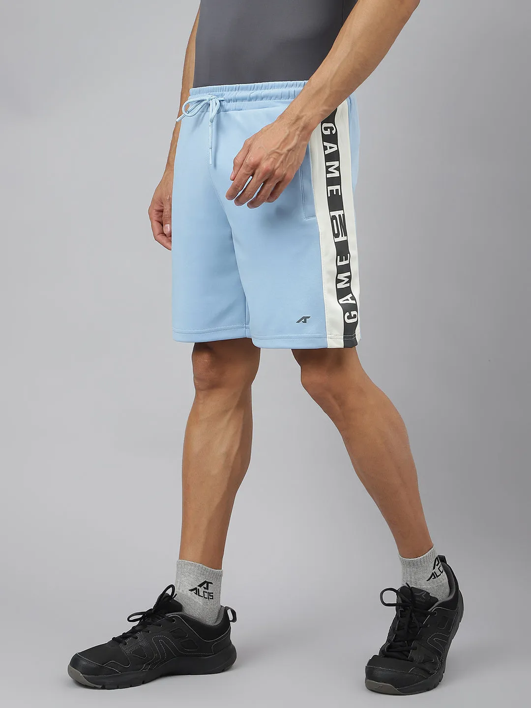 Alcis Men Powder Blue Graphic Print Soft-Touch Slim-Fit Athleisure Shorts