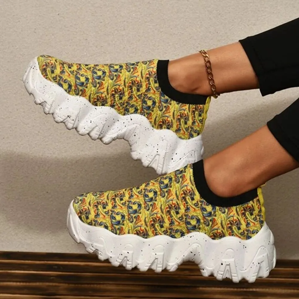 Amozae--Christmas Gift Female Flat Flower Print Slip On Wedges Footwear Women's Autumn Women Sneakers New Arrival women's Shoes 2024 Brand New Sale