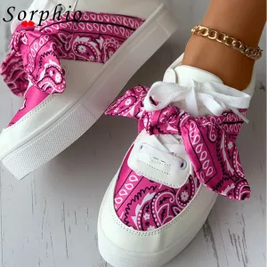 Amozae--Christmas Gift Female Flats Bandana Print Round Fashion Bow Knot Design Fashon Women's Sneakers 2024 Comfy Casual Hot Sale Slip On Footwear