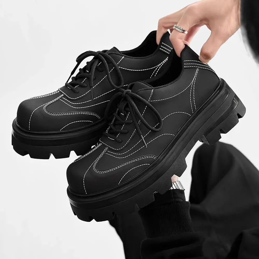 Amozae- Matt Black Contrast Stitch Chunky Oxford Shoes