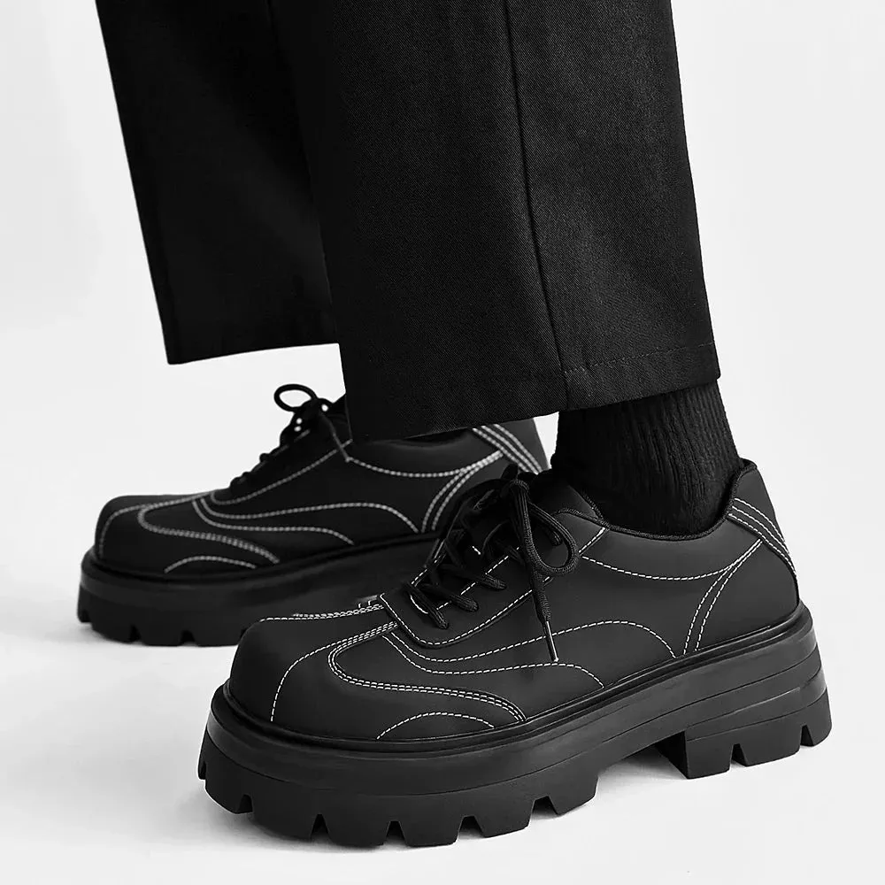 Amozae- Matt Black Contrast Stitch Chunky Oxford Shoes