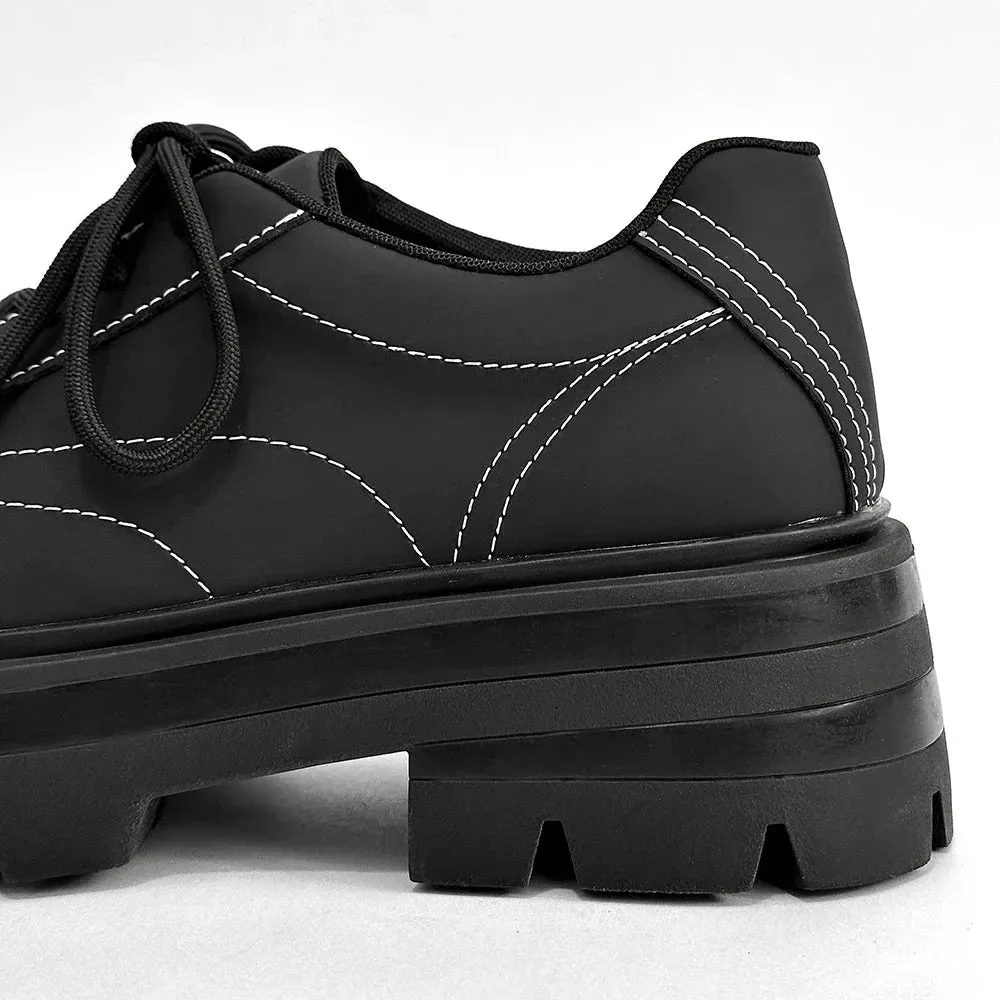 Amozae- Matt Black Contrast Stitch Chunky Oxford Shoes