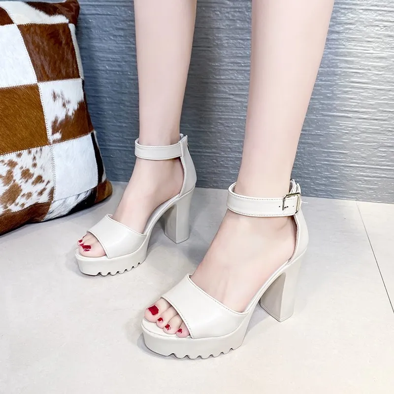 Amozae-White Summer Sandal Shoes for Women   New Arrival   Peep Toe Thick Heels Sandals Platform Casual Russian Shoes Women W02