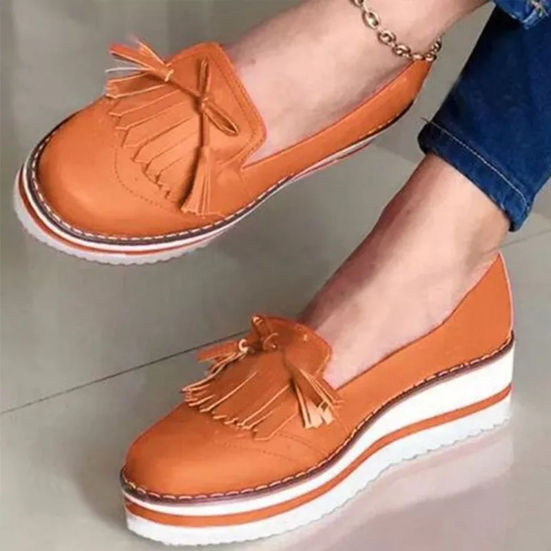 Amozae--Women Tassel Bowtie Loafers Woman Slip On Sneakers Ladies Soft PU Leather Sewing Flat Platform Female Shoes All Seasons 2024 New