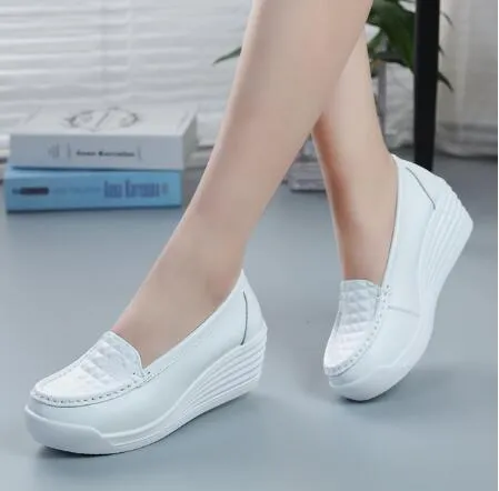 Amozae- Women's Shoes New Women's Genuine Leather Sneakers Platform Shoes Wedges White Lady Casual Flats Comfortable Mother Shoes