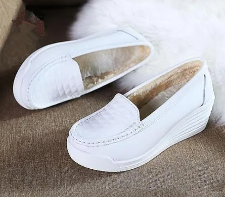 Amozae- Women's Shoes New Women's Genuine Leather Sneakers Platform Shoes Wedges White Lady Casual Flats Comfortable Mother Shoes