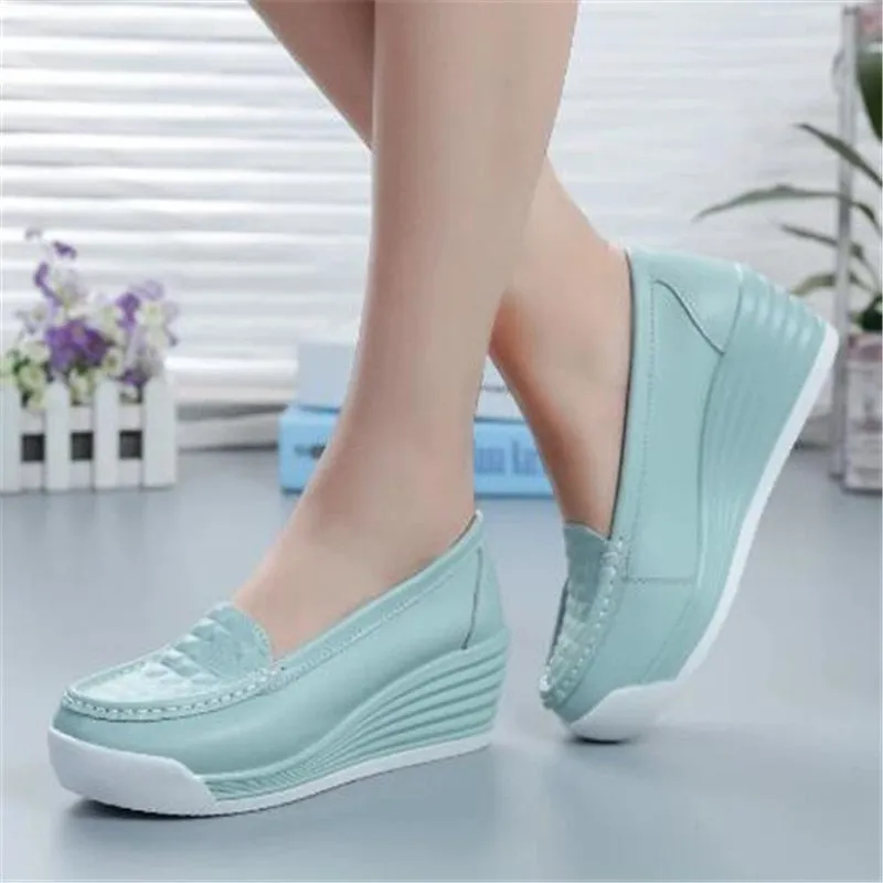 Amozae- Women's Shoes New Women's Genuine Leather Sneakers Platform Shoes Wedges White Lady Casual Flats Comfortable Mother Shoes