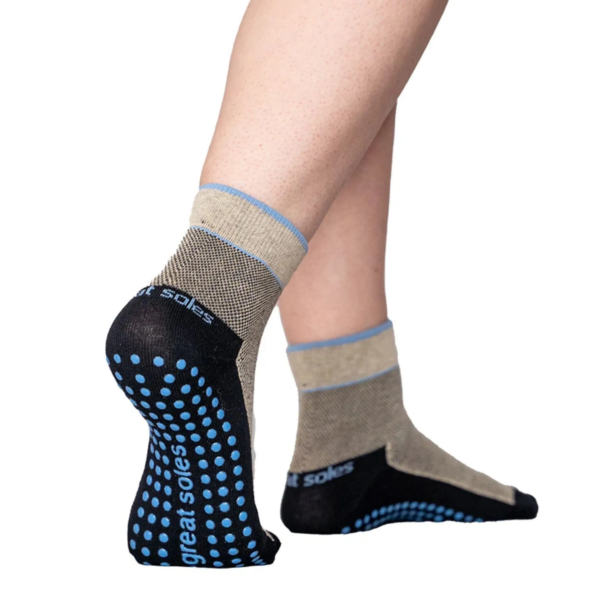 Bailey Short Crew Grip Sock - Blue/Black (Pilates & Barre)