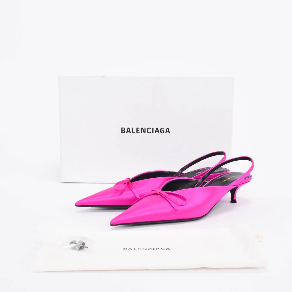 Balenciaga Rose Fuchsia Satin Knife Slingback Pumps 37