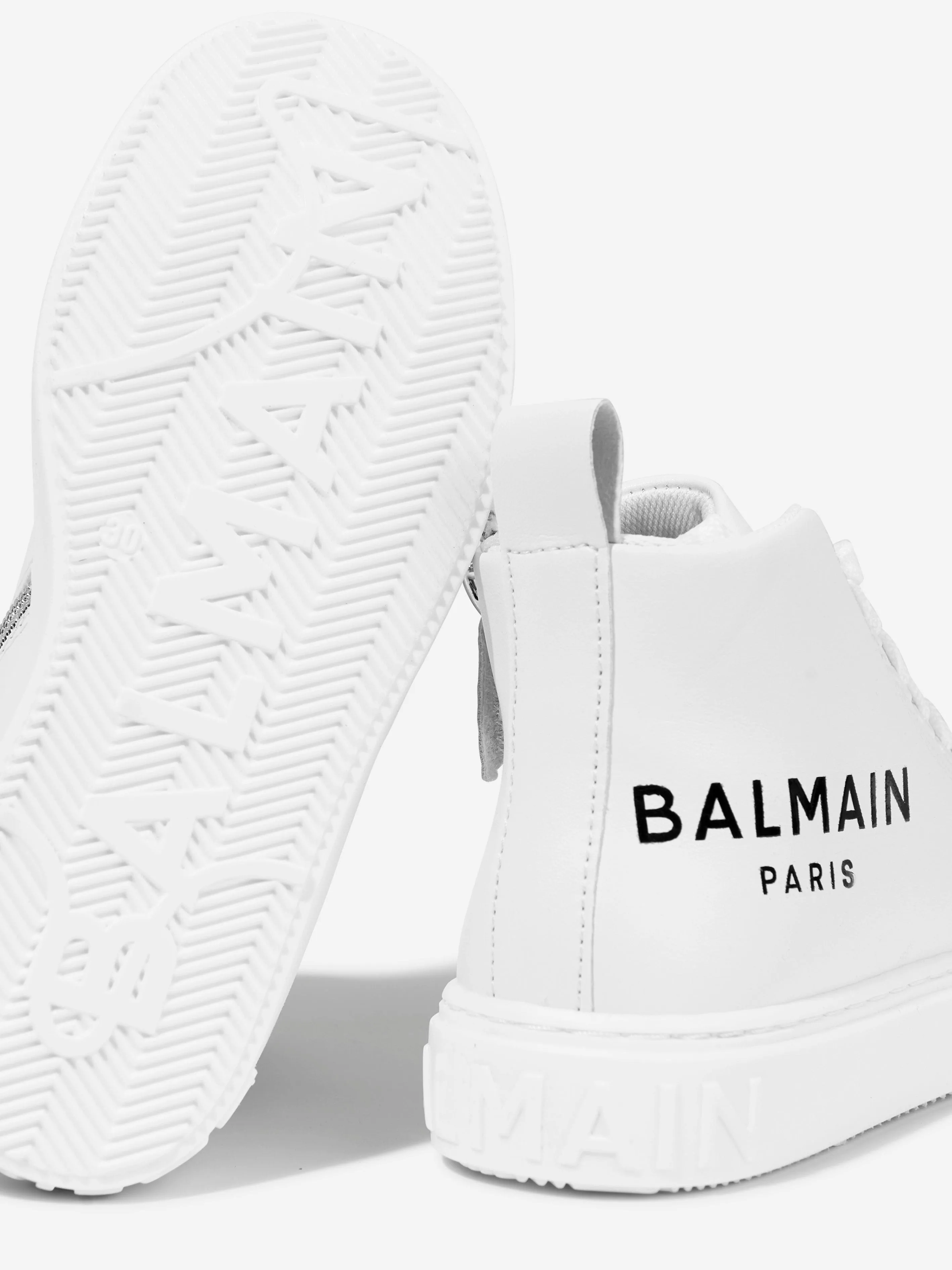 Balmain Kids Logo High Top Trainers in White