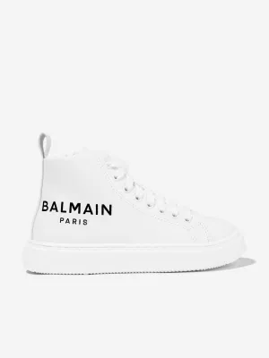 Balmain Kids Logo High Top Trainers in White