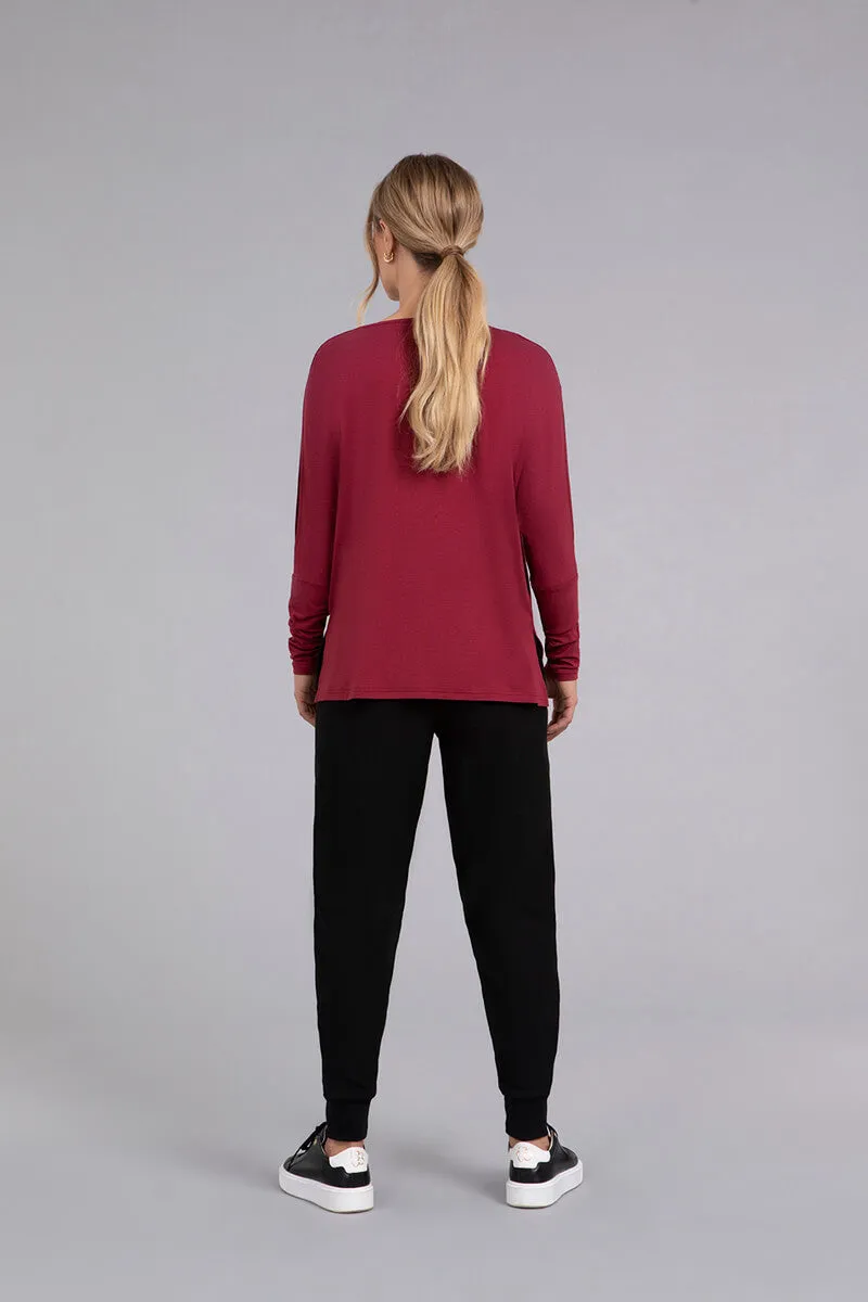 Bamboo Cotton V-Neck Slit Sleeve Top | Cherry