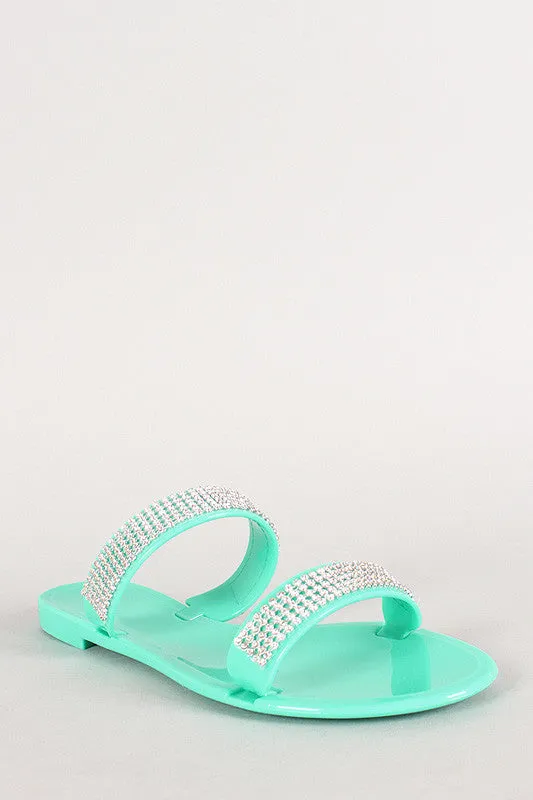 Bamboo Rhinestone Jelly Flat Sandal