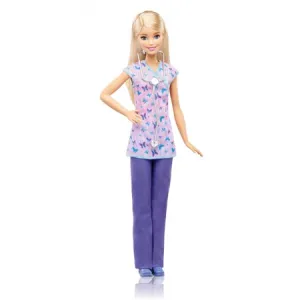 Barbie Nurse Doll with Blonde Hair, Purple Scrubs & Stethoscope