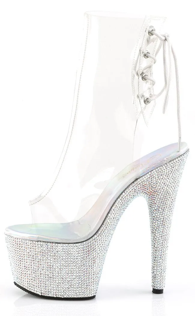 BEJEWELED-1018DM-7 Clear Rhinestone Ankle Boots