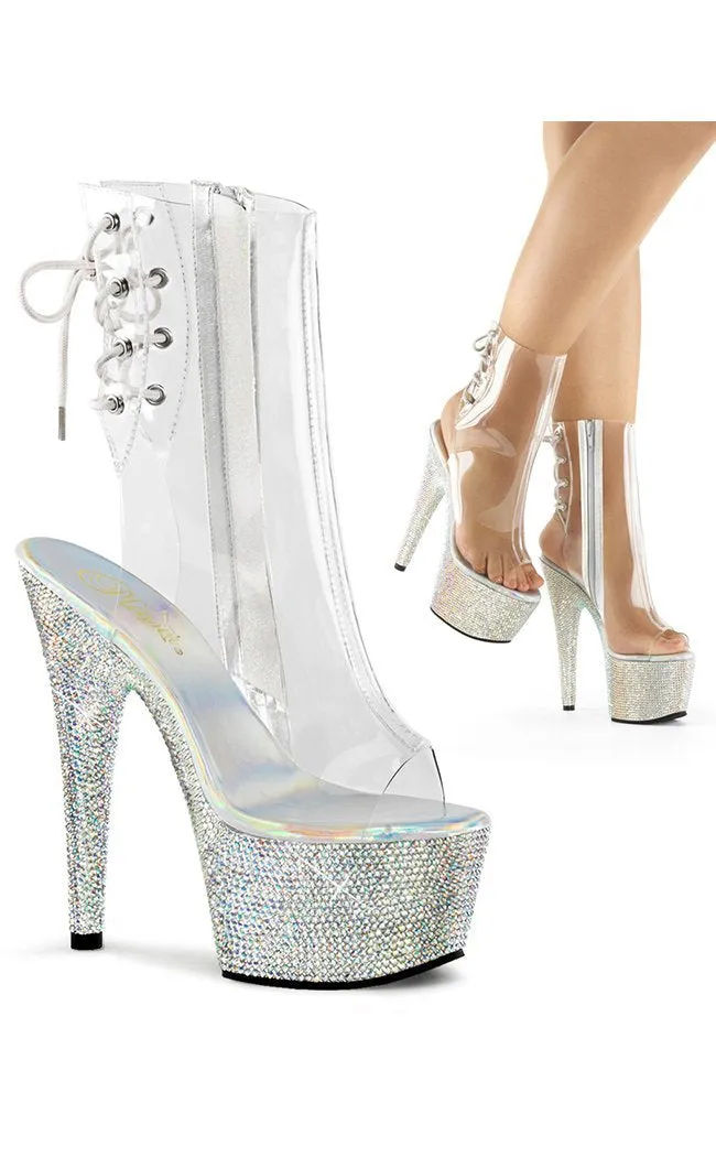 BEJEWELED-1018DM-7 Clear Rhinestone Ankle Boots