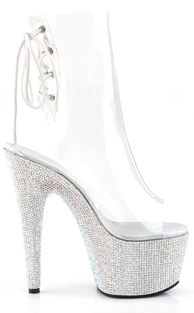 BEJEWELED-1018DM-7 Clear Rhinestone Ankle Boots