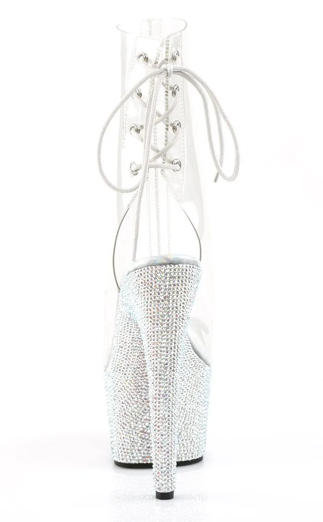 BEJEWELED-1018DM-7 Clear Rhinestone Ankle Boots