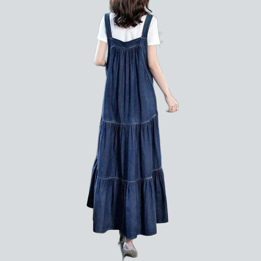 Bell-shaped embroidered denim dress