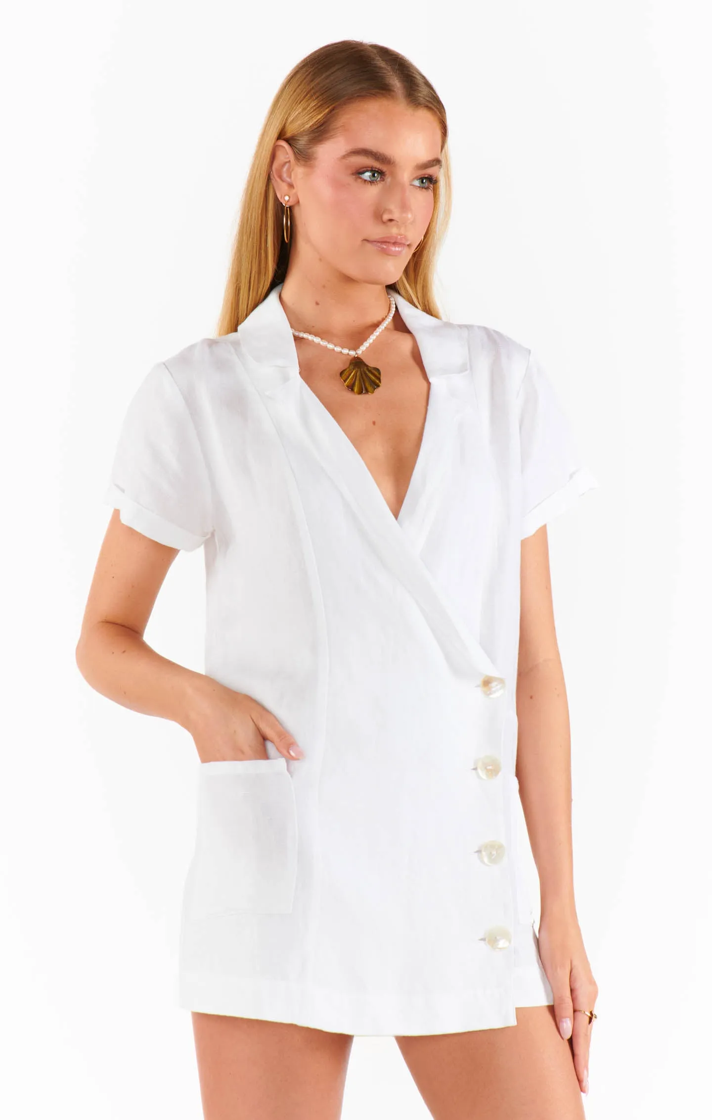 Bicoastal Blazer Romper ~ White Linen