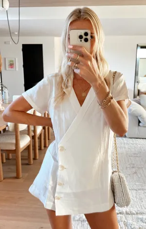 Bicoastal Blazer Romper ~ White Linen