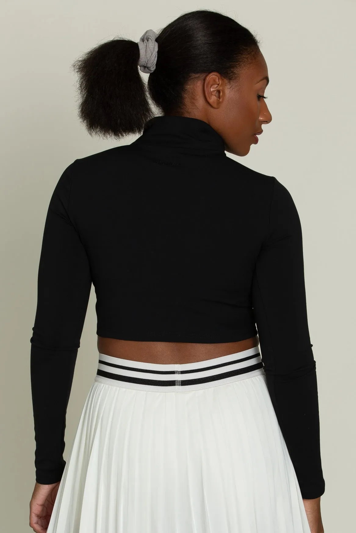 Black Athletic Half-Zip Crop Top