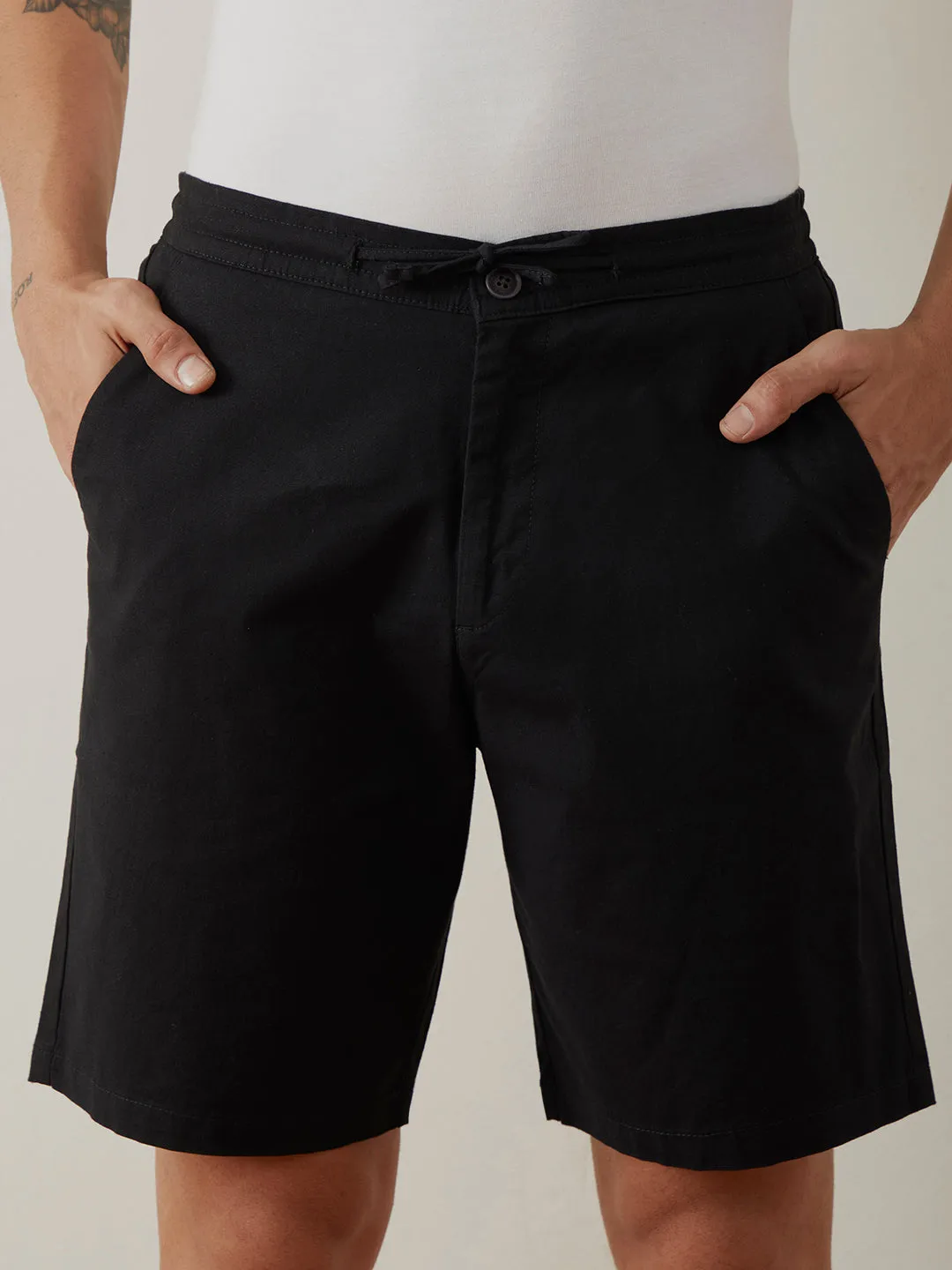 Black Plain Athleisure Shorts