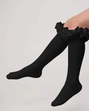 Black Ruffle Knee School Socks